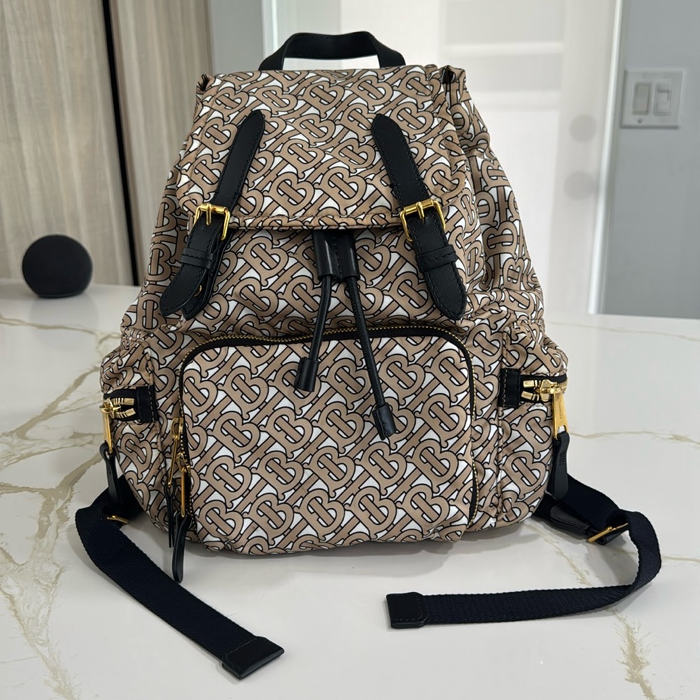Burberry Tan and Black Monogram Backpack